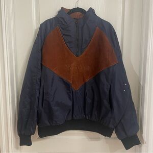 PRO RODEO Wrangler Men's Navy Nylon Jacket Leather Trim Thinsulate Size XL